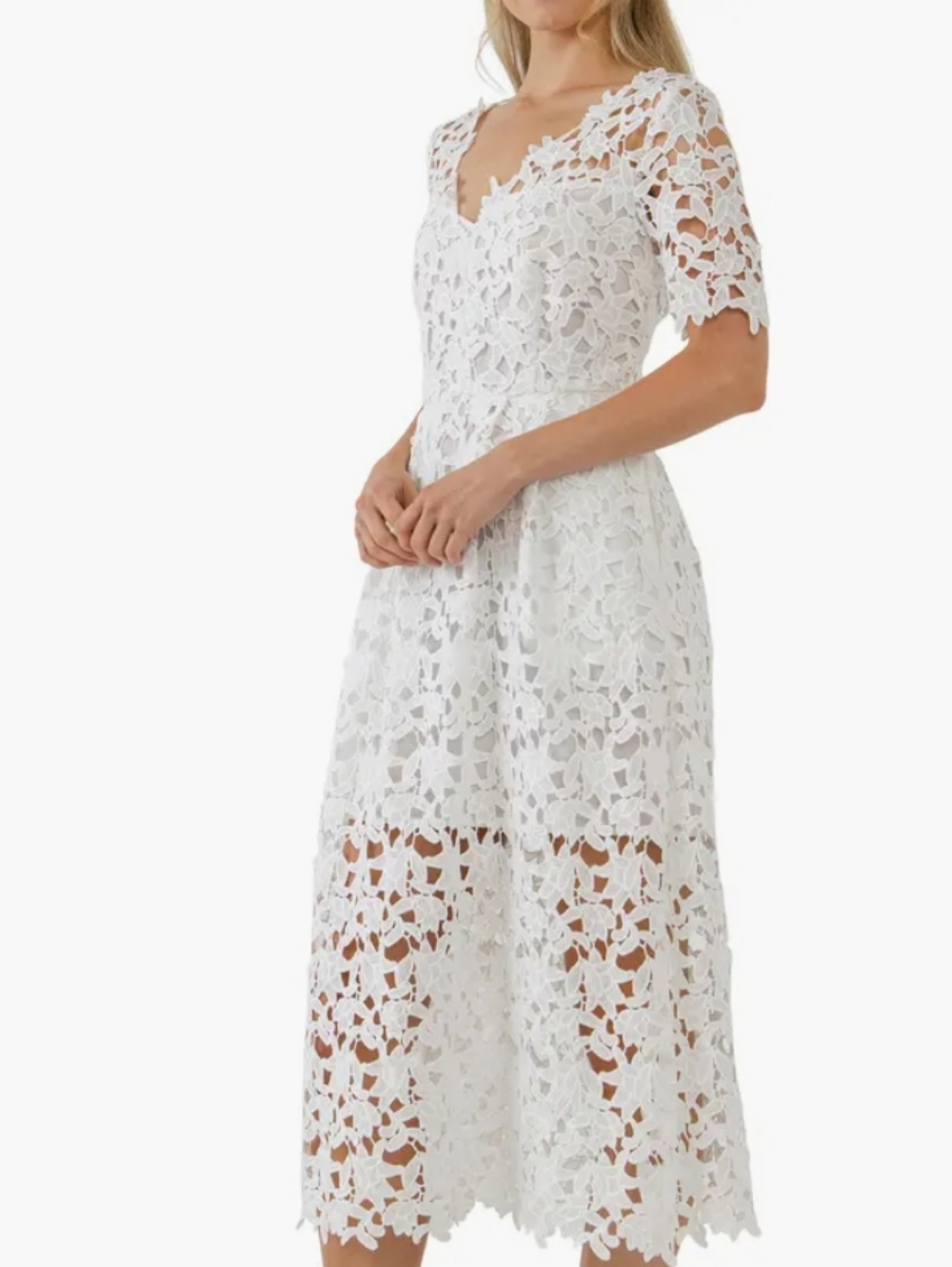 Endless Rose Allover Lace Midi Dress In White...Size Medium - Picture 3 of 8